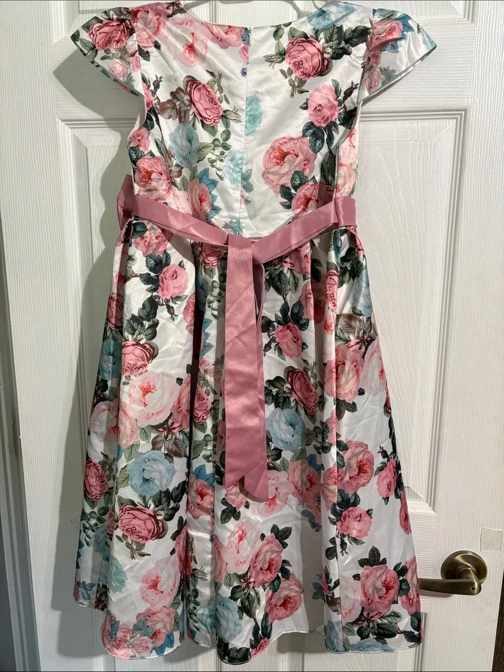 Source Unknown White Floral Dress with Pink and Blue Accents